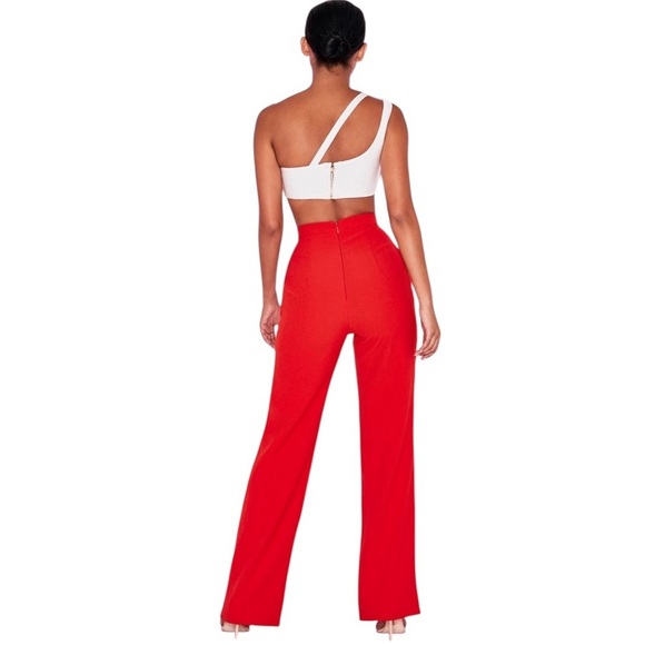 House Of CB London Red Drape Front Cosima High Waist Trousers - Picture 2 of 9